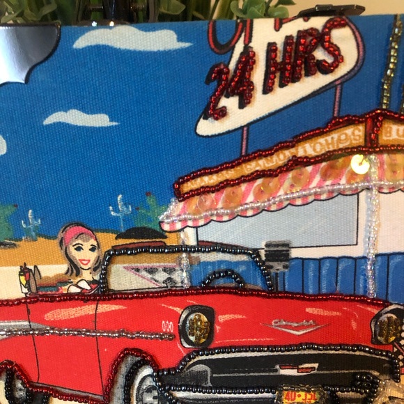 Vintage Choice Made Beaded Cigar Box Purse with Jerry's Drive-In, Car Hop, Chevy - Picture 3 of 15